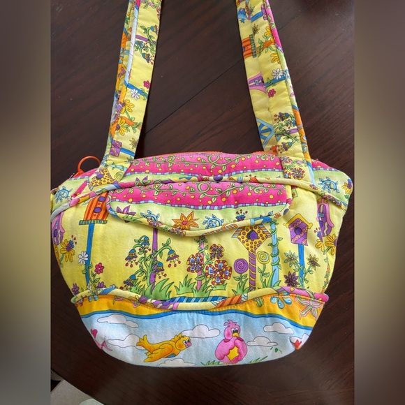 Colorful Bird & Flower Handmade Purse Whimsical Quilted Cotton - Picture 3 of 11